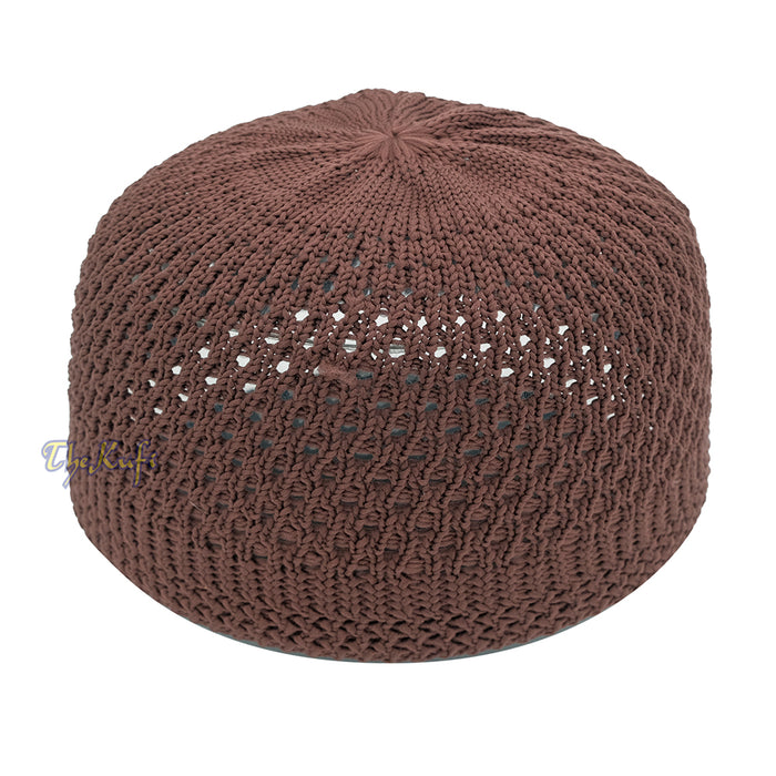 Chocolate Brown Open-Weave Stretchable 100% Nylon Kufi Skull Cap
