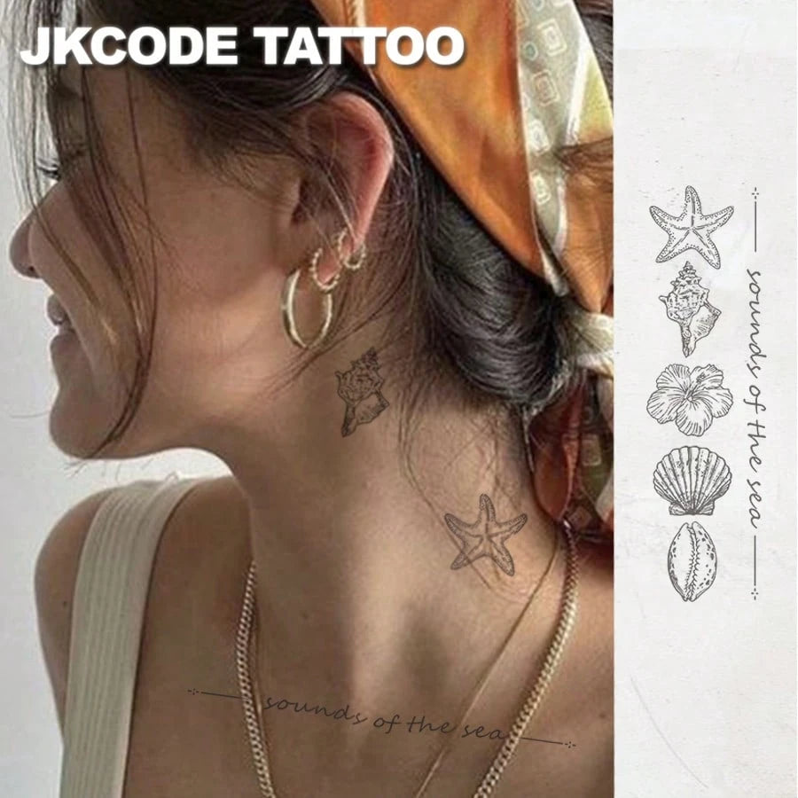 JKCODE TATTOO OCEAN MINIMAL TATTOO- Herbal Temporary Tattoo, INS Style- Ocean Theme, Island Design- Turtle, Starfish, Seashell, Jellyfish, Summer Beach- Cute Tattoo Fashion Accessory For Women, Fi
