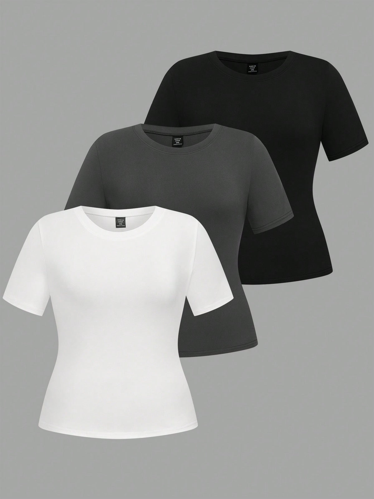 LUNE Plus Size 3pcs/Set Crew Neck Basic Short Sleeve T-Shirts