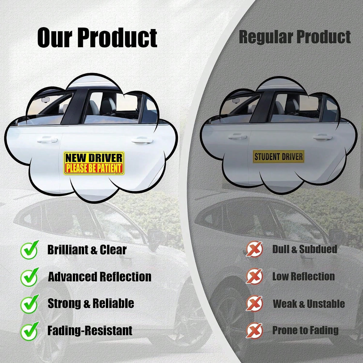 SINGARO New Driver Magnet For Car, Please Be Patient New Driver, 3Pcs Magnetic Reflective Novice Rookie Drivers Safety Warning Bumper Stickers, Removable Car Exterior Accessories