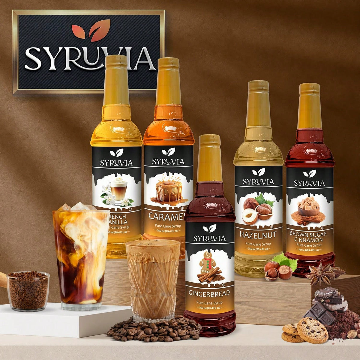 Syruvia Caramel Coffee Syrup- 25.4 Fl Oz. Premium Coffee Flavoring Syrup. Kosher, And Gluten-Free. Perfect For Enhancing Drinks, Sodas, Shakes, Desserts, And More