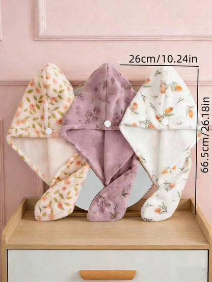 1/2/3Pcs Printed Hair Drying Caps, Thickened Super Water Absorbent, Quick Dry, Soft & Skin-Friendly, Lint & Pilling Resistant, Unisex, Gift For Valentine's Day, Thanksgiving & Christmas