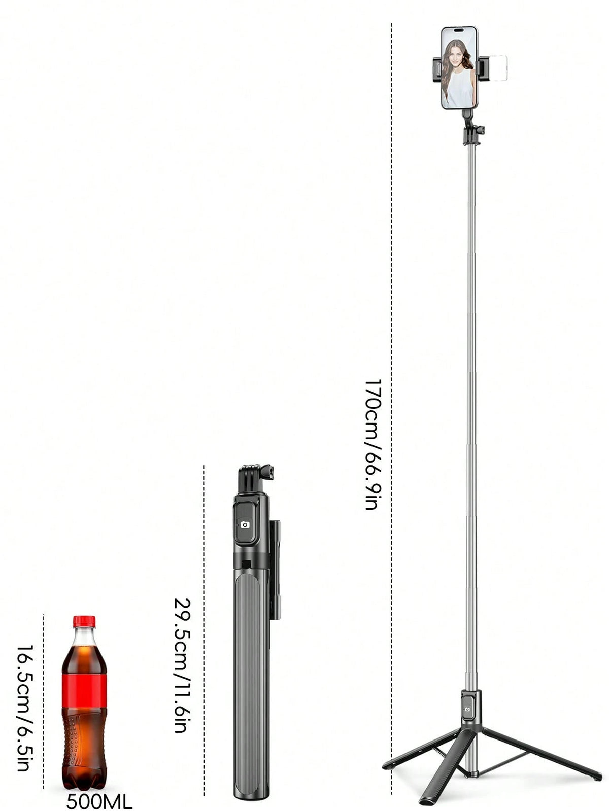 1.7m New Bluetooth Selfie Stick, Rotatable Detachable Phone Holder, Reinforced Frame, Stable Tripod, With LED Fill Light, Telescopic, Photography Assistant, Compatible With Multiple Phone Models, Perf