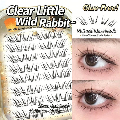 1 Box 8 Rows Glue-Free False Eyelashes, Clear Little Rabbit Natural Realistic Fox-Style Self-Adhesive Eyelashes With Extended Outer Corners