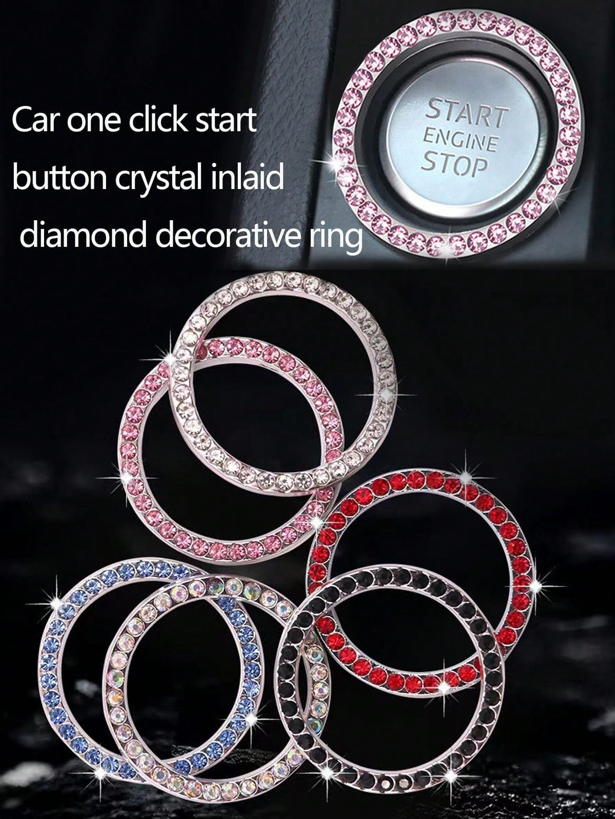 1-Key Start Decorative Ring, Switch Protective Cover, Crystal Rhinestone Car Interior Decor Sticker