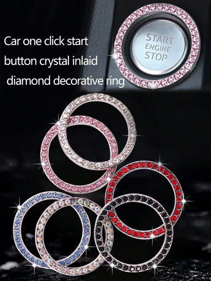 1-Key Start Decorative Ring, Switch Protective Cover, Crystal Rhinestone Car Interior Decor Sticker