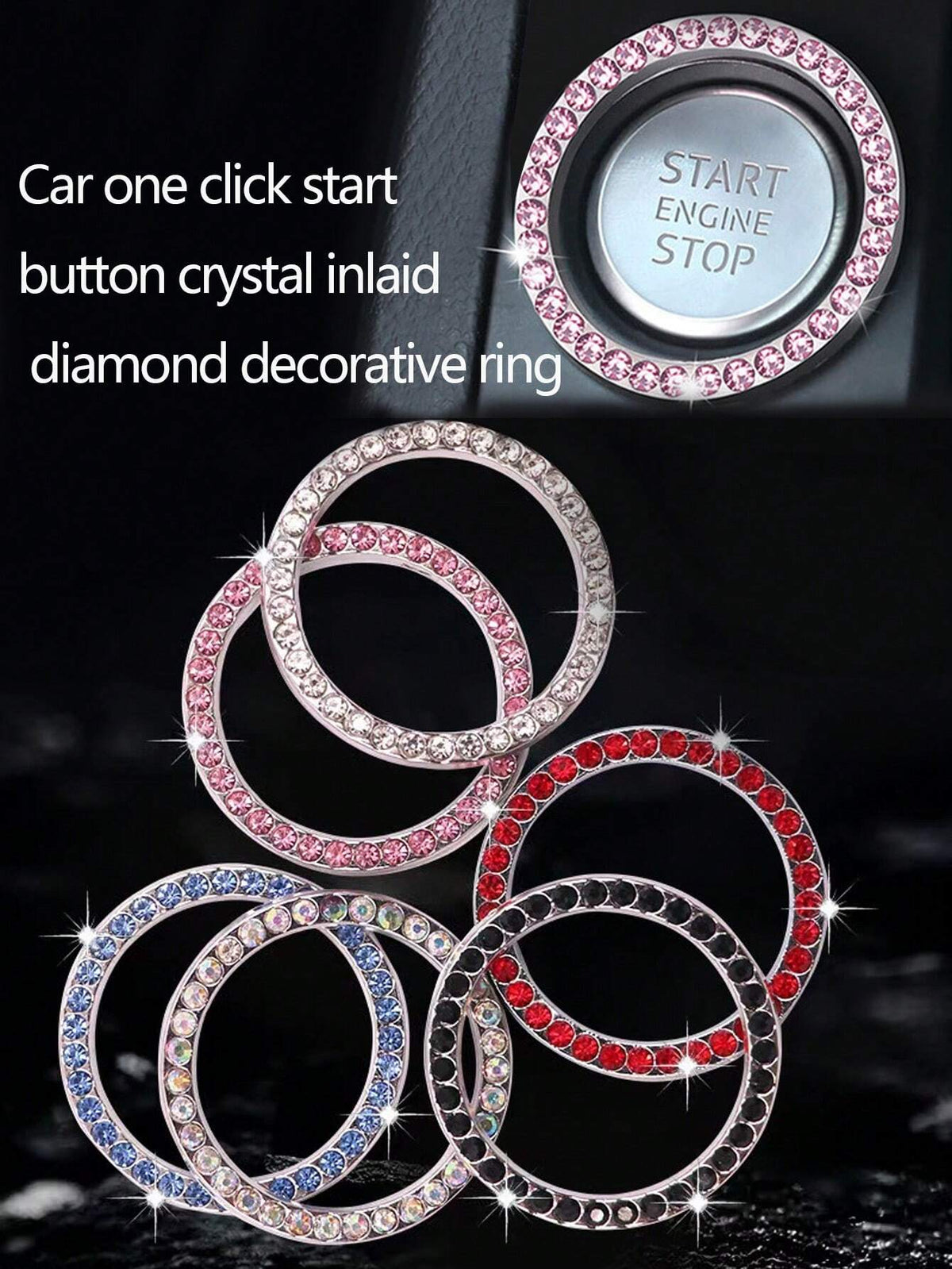 1-Key Start Decorative Ring, Switch Protective Cover, Crystal Rhinestone Car Interior Decor Sticker