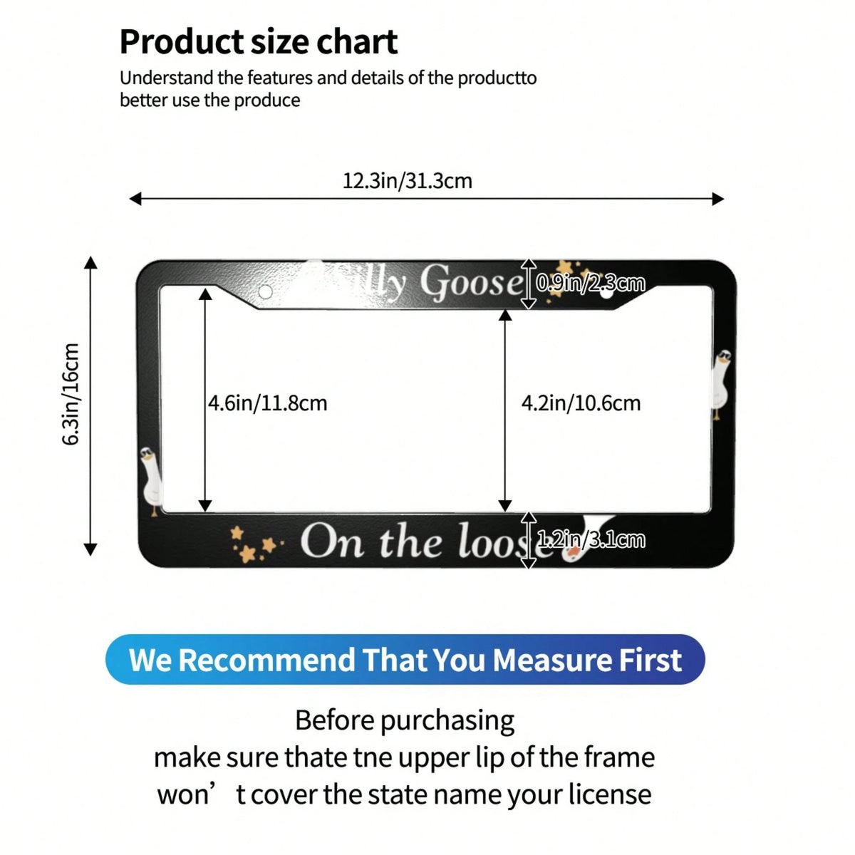 1 License Plate Frame, Black Goose Pattern Design License Plate Holder, Universal Decorative License Plate Bracket, Showcase Your Style, Fashionable Accessory, High-Quality Material, Suitable For Car