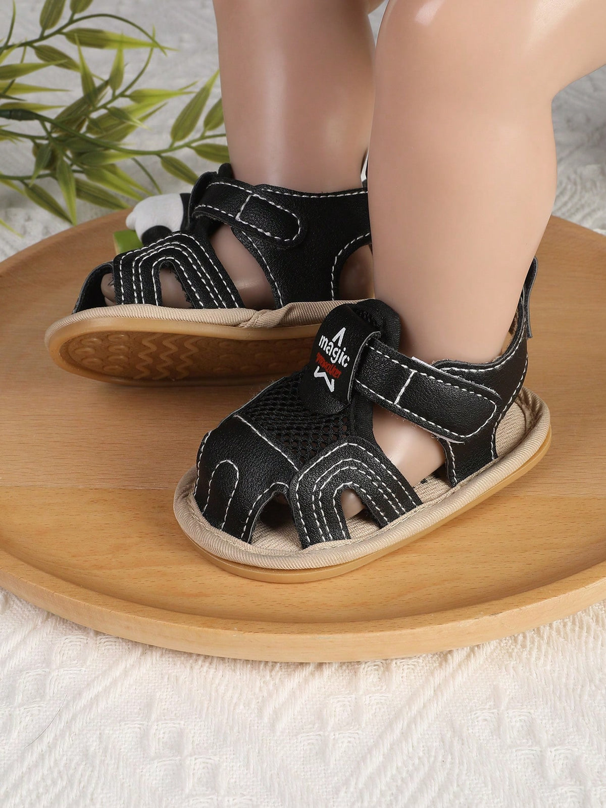 1 Pair Boys Breathable Soft Sole Anti-Slip Hook And Loop Design Toddler Sandals, Summer Spring Autumn