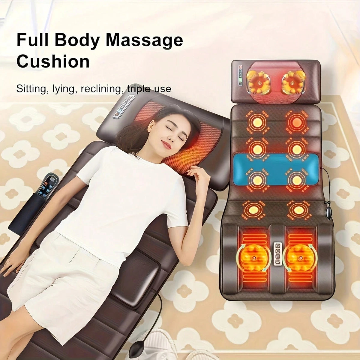 1 Set Of Large Full-Body Heating Massager With Neck And Foot Device And Massage Headrest, Lumbar Mat, Timer Vibration Massager, Comfortable And Wear-Resistant, Non-Slip Bottom, Easy To Store, Suitable