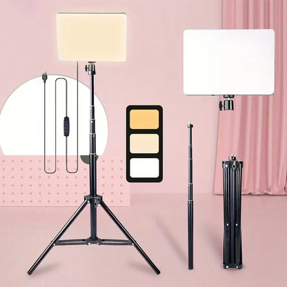 10-Inch Live Streaming Fill Light, With A 63-Inch Scalable Adjustable Tripod And An Metal Ball Head For TK YT Live Video Photography-Specific Small Desktop Food Lighting Spotlight, Square Flat Panel S