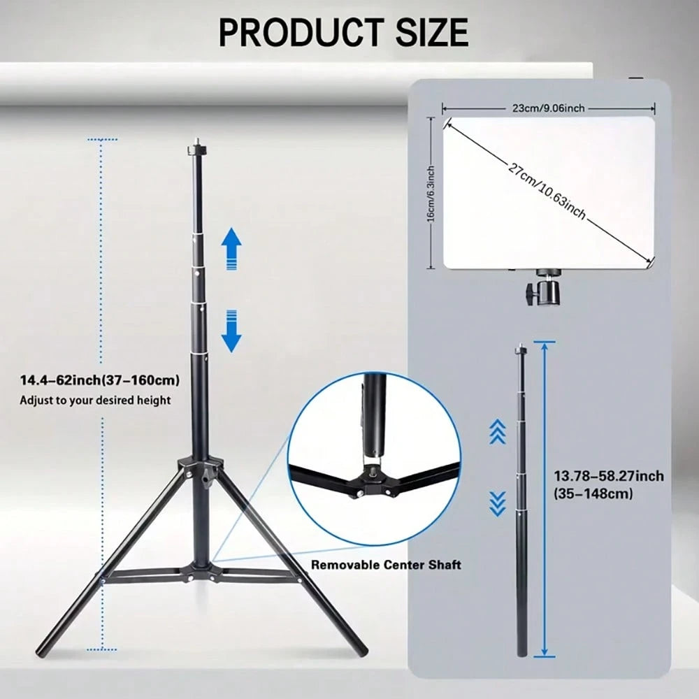 10-Inch Live Streaming Fill Light, With A 63-Inch Scalable Adjustable Tripod And An Metal Ball Head For TK YT Live Video Photography-Specific Small Desktop Food Lighting Spotlight, Square Flat Panel S