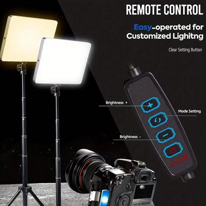 10-Inch Live Streaming Fill Light, With A 63-Inch Scalable Adjustable Tripod And An Metal Ball Head For TK YT Live Video Photography-Specific Small Desktop Food Lighting Spotlight, Square Flat Panel S