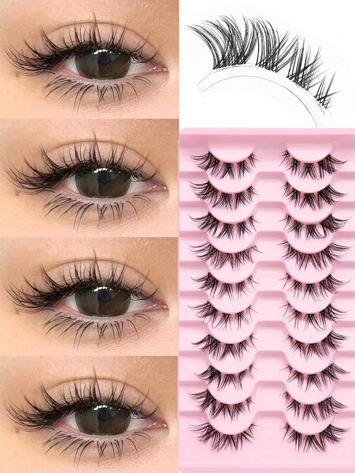 10 Pairs Fluffy 3D Faux Mink Eyelashes, Soft & Full Cat Eye Style Look Like Real Lashes Extended, Natural Look 3D Fluffy Cat Eye Lashes, Faux Mink Full Strip Lashes, Suitable For Any Casual Occasion S