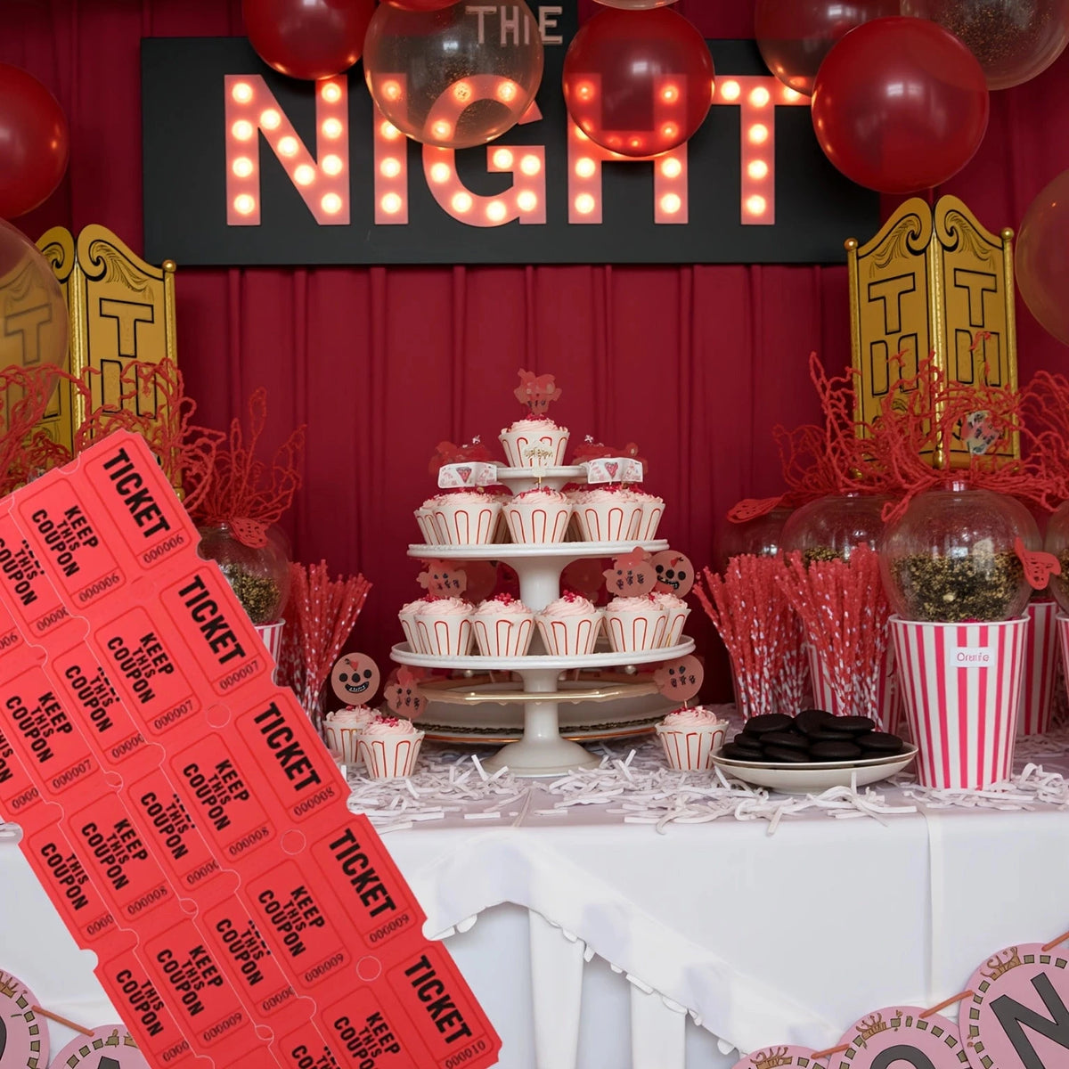 100 Pairs 200PCS Double-Roll Red Raffle Tickets With Different Serial Numbers- Perfect For Events, Classroom Rewards, Fundraising And Prize Games- Made Of Durable And High-Quality Paper Material Sch