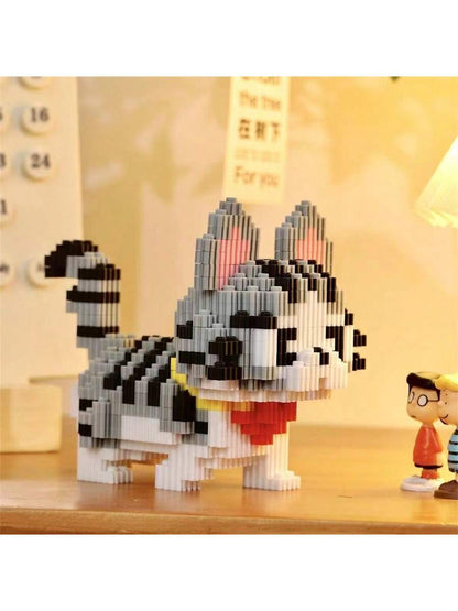 1000PCS Chinese Garden Cat Building Blocks For Adults Decompression Puzzle Cute Hakimi Short Cat Dog Decoration- Christmas Gift