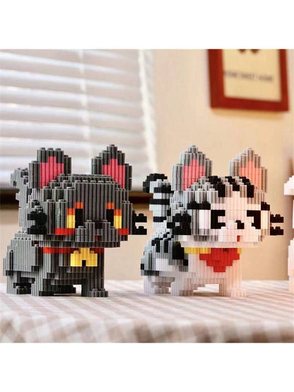1000PCS Chinese Garden Cat Building Blocks For Adults Decompression Puzzle Cute Hakimi Short Cat Dog Decoration- Christmas Gift