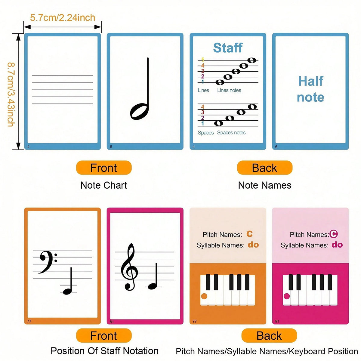 104pcs Piano Music Theory Flashcards Set, Piano Note Memory Cards, Piano & Keyboard Music Theory Learning Cards, Music Theory Study Cards, Including 76pcs Music Theory Cards And 28pcs Note Cards, Suit