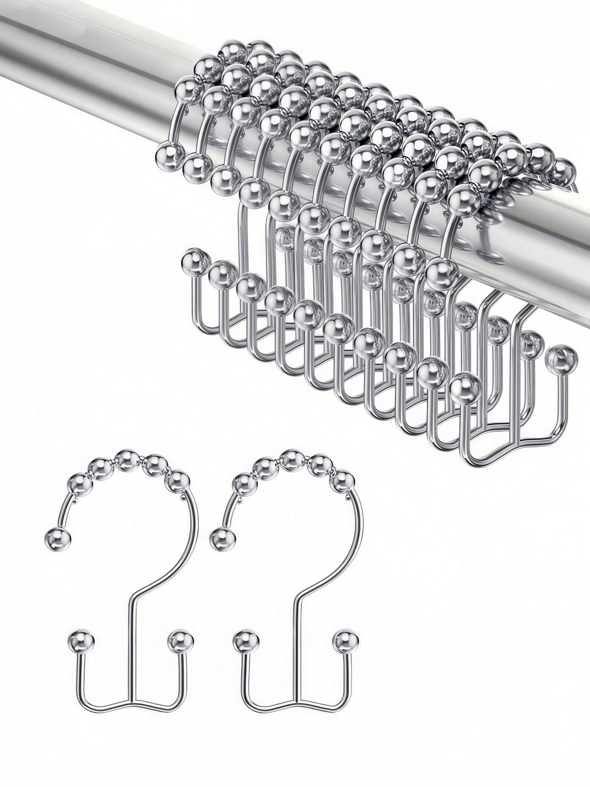 12PCS Shower Curtain Hooks – Rust-Resistant Metal Double-Glide Hooks For Bathroom Shower Rods & Curtains