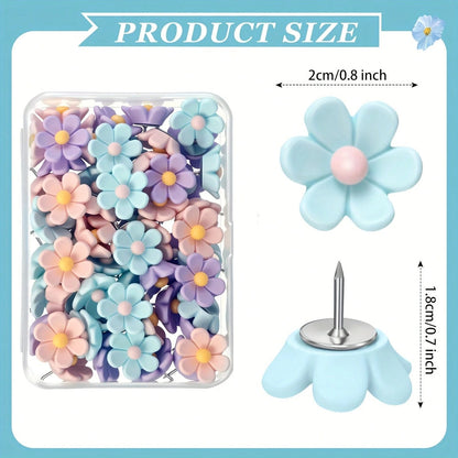 15pcs/30pcs Pastel Colors Cute Floral Push Pins- Brown, Beige, Green, Sewing, Office- Assorted Sizes & Shapes, Cute Pins