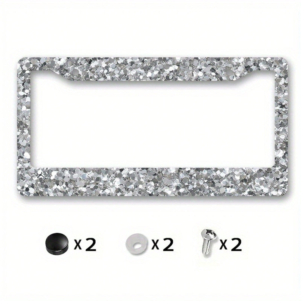 1pc,12.2x6.3,Metallic License Plate Frame Cover, With A Silver Glitter Texture Background Design, Suitable For Party Car Decoration, A Perfect Choice For New Year Celebrations,Valentines Gift,Birthday