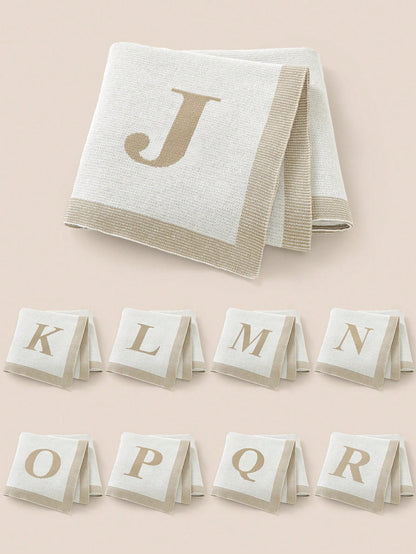 1pc 26 Letter Knitted Baby Blanket, Minimalist Casual Infant Throw Blanket, Suitable For All Seasons
