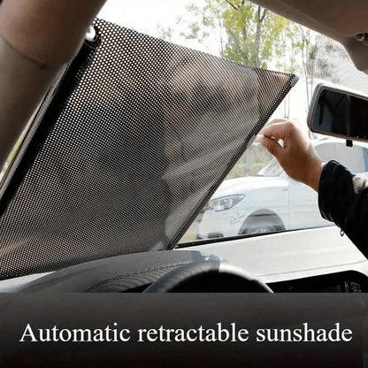 1pc Auto Retractable Car Sunshade, PVC Insulated Roll-Up Sun Protector, Car Adsorption Shade Light Shield- Anti-UV & Heat Insulation Curtain, Easy Sticker Installation, Suitable For Most Models, Heat
