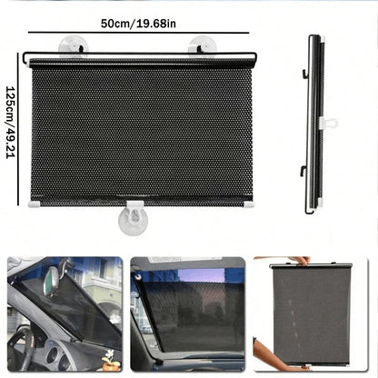 1pc Auto Retractable Car Sunshade, PVC Insulated Roll-Up Sun Protector, Car Adsorption Shade Light Shield- Anti-UV & Heat Insulation Curtain, Easy Sticker Installation, Suitable For Most Models, Heat
