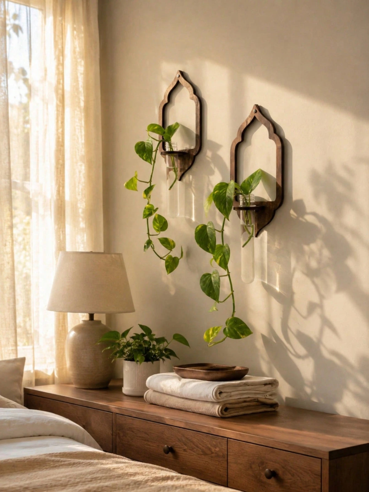1pc Bohemian Style Hanging Plant Holder, Rustic Home Decor, Indoor Hanging Garden, Retro Wall Mounted Vase, Plant Display Rack, Suitable For Living Room, Bedroom, Office, Boho Home Decor, Indoor Garde