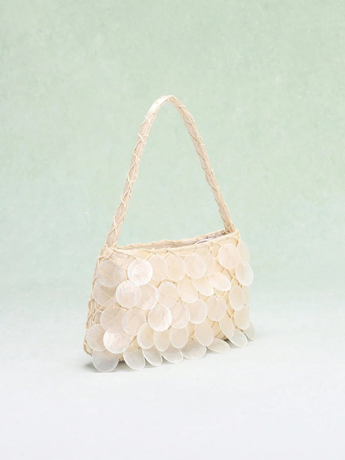 1pc Boho Seashell Slice Beaded Tassel Handbag, Women's Handmade Mermaid Sequin Fishnet Woven Tote Bag, Suitable For Summer Beach Travel Vacation And Pool Party (Natural Cracks, Impurities And Defects