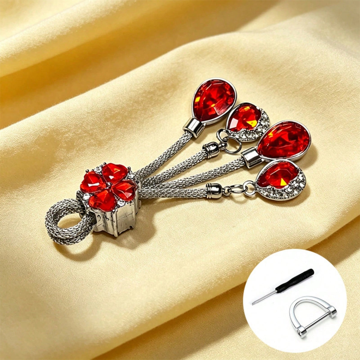 1pc Car Keychain Reflective Crystal Effect Keychain Bag Decoration Car Key Accessory Sparkling Keychain Accessory (With Key Installation Tool) Backpack Decor