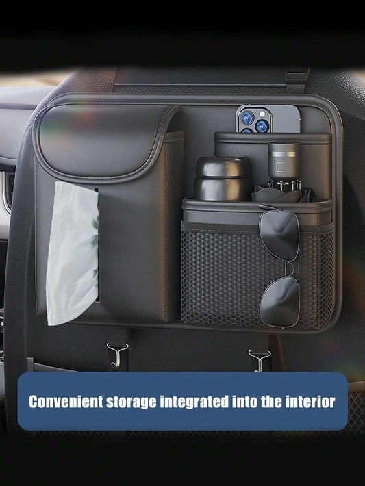 1pc Car Seat Back Organizer, Multi-Functional Car Backseat Hanging Storage Bag, Tissue Box Holder