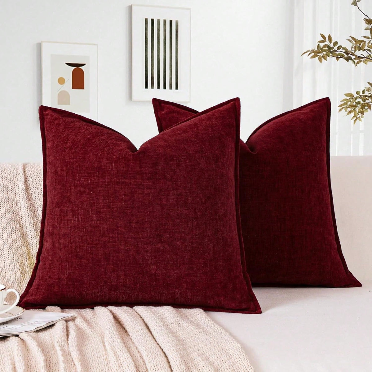 1pc Chenille Decorative Throw Pillow Covers With Stitched Edge Solid Dyed Cushion Covers For Home Decor Couch Sofa Bed Living Room