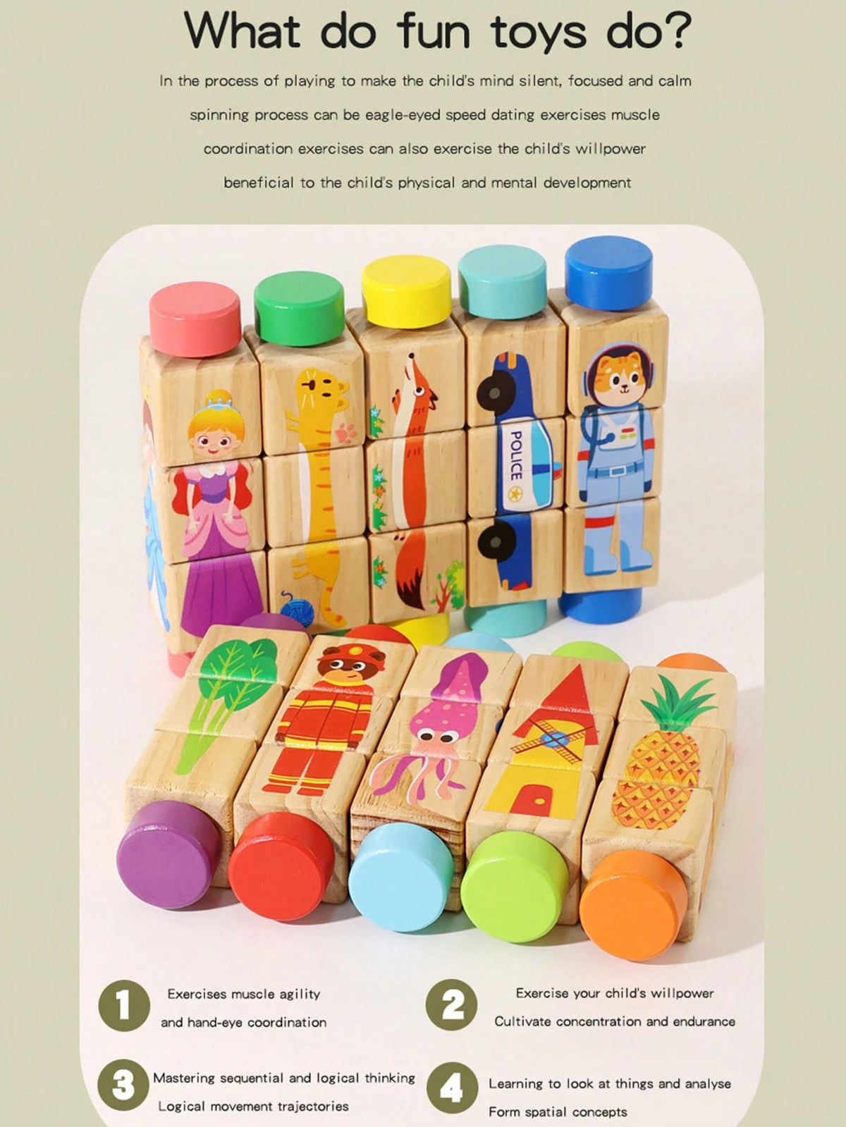 1pc Children Rotating Cognitive Puzzle Blocks Develops Fine Motor Skills In Toddlers; Educational Matching Toy; Wooden 3D Puzzle Blocks For Grip Training For Boys And Girls