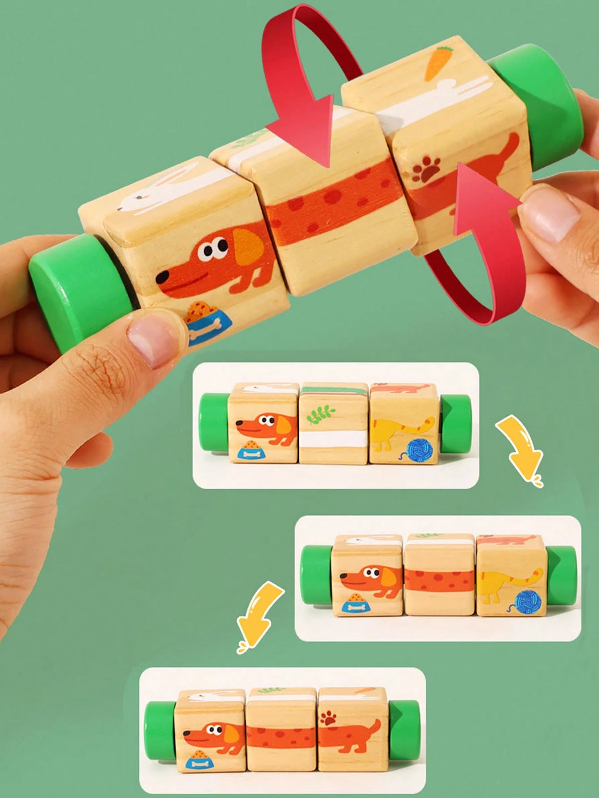 1pc Children Rotating Cognitive Puzzle Blocks Develops Fine Motor Skills In Toddlers; Educational Matching Toy; Wooden 3D Puzzle Blocks For Grip Training For Boys And Girls