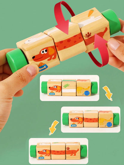 1pc Children Rotating Cognitive Puzzle Blocks Develops Fine Motor Skills In Toddlers; Educational Matching Toy; Wooden 3D Puzzle Blocks For Grip Training For Boys And Girls