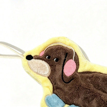 1pc Creative Dachshund Pattern Towel, Cute Cartoon Coral Fleece Hand Towel, Hanging Long Kitchen Bathroom Small Towel, Suitable For Kitchen, Bathroom, Room Decoration, Strong Water Absorption, No Shed