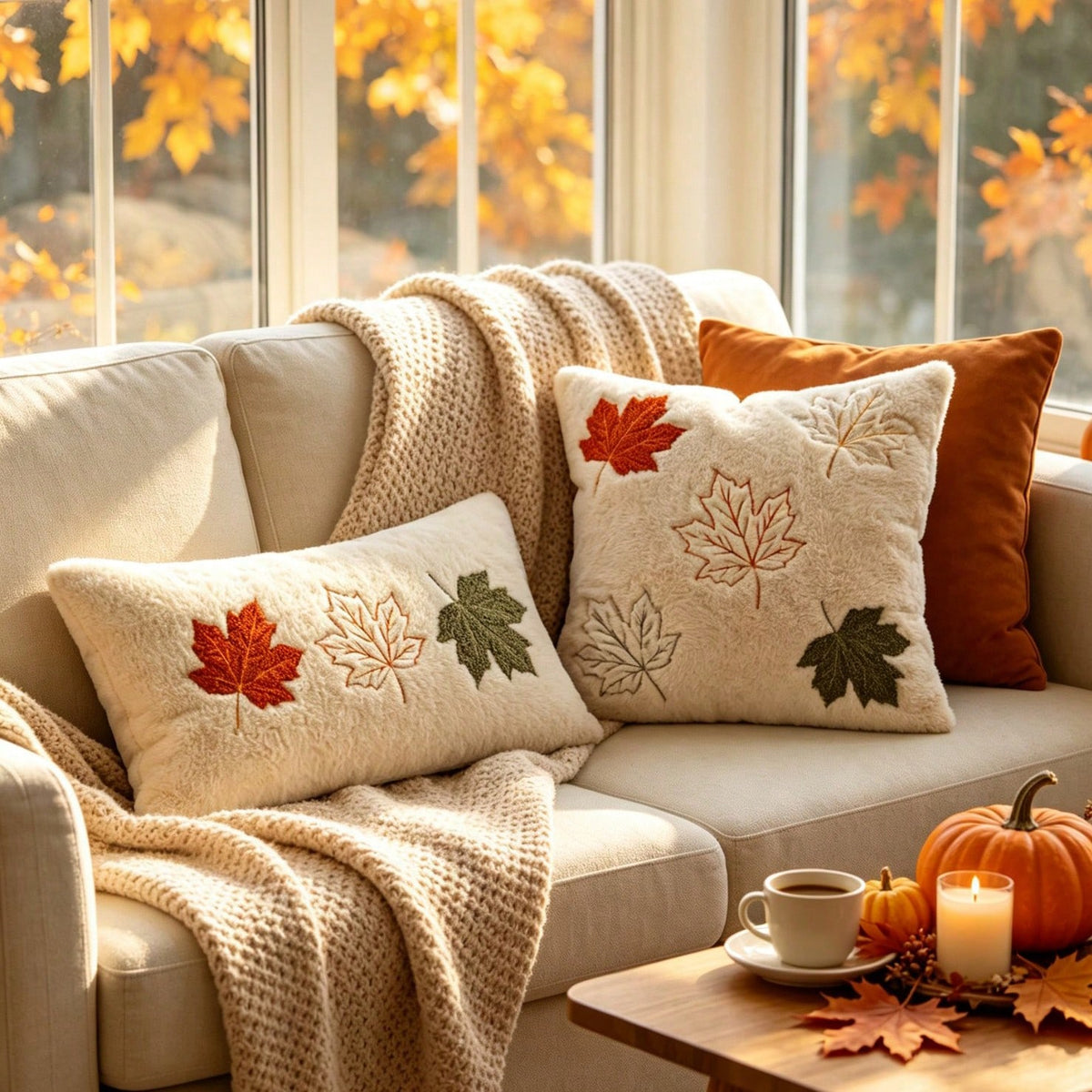 1pc Fall Pillow Covers Fall Maple Leafs Decorations Autumn Pumpkin Throw Pillow Cases Soft Plush Faux Fur Wool Couch Cushion Case For Chair Sofa Living Room Home Decor