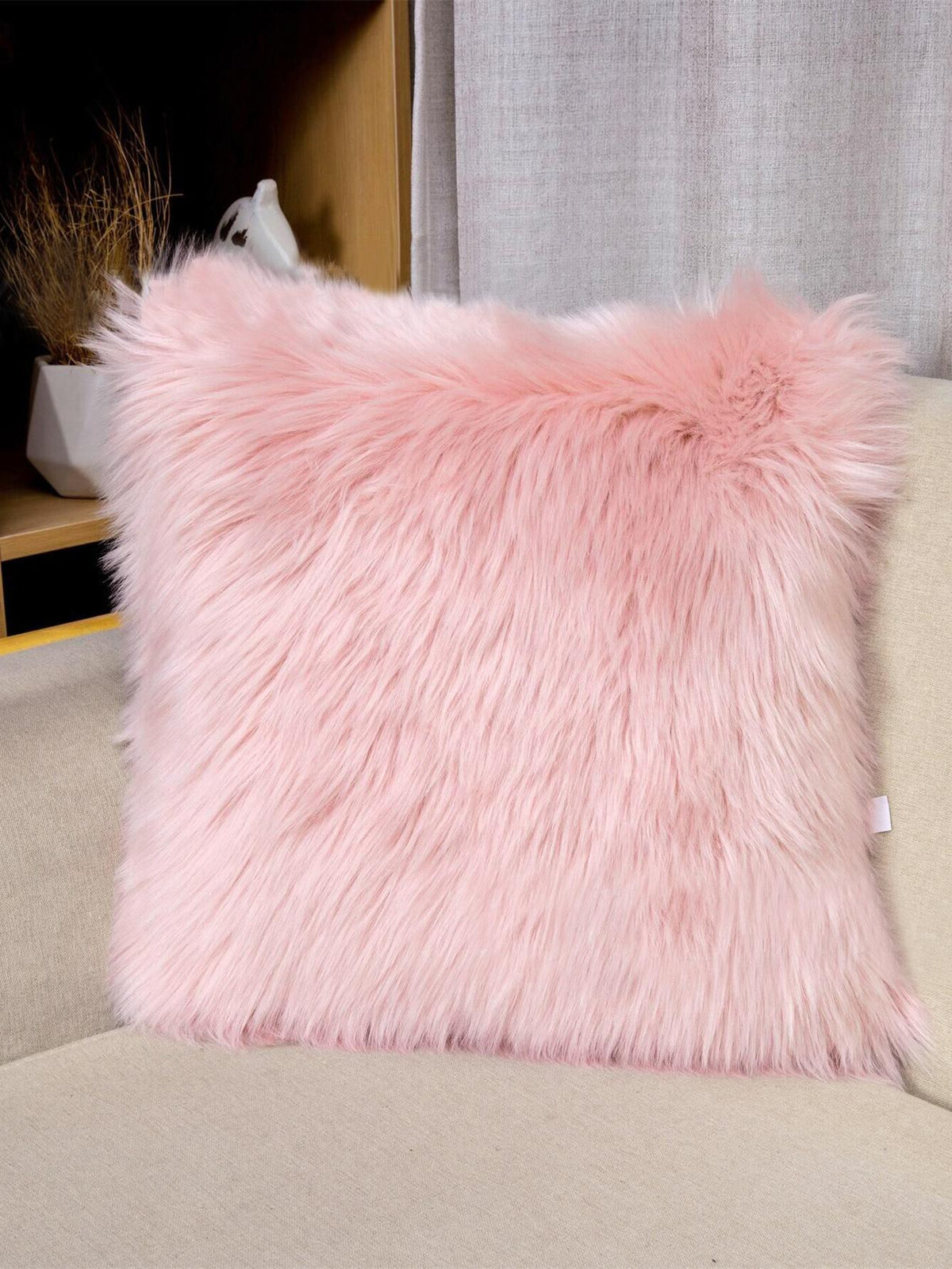1pc Faux Wool Plush Pillow Cover (Pillow Insert Not Included), Fluffy & Soft, Home Decor Throw Pillow Case, Zippered Closure, Soft & Comfortable, Non-Shedding, Suitable For Bedroom/Dorm/Sofa/Lounge Ch