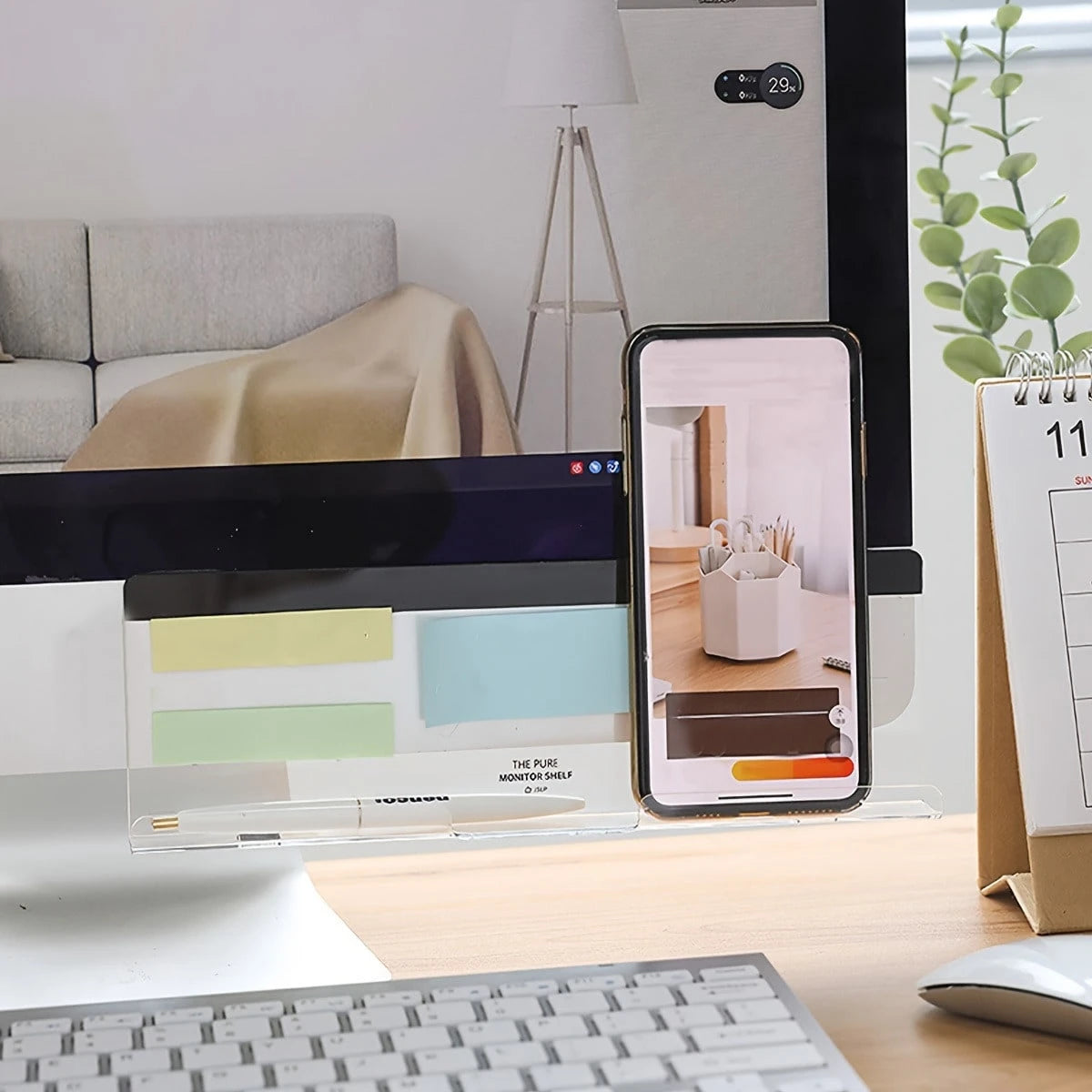 1pc Monitor Stand Desk Organizer, Memo Board, Sticky Note Holder, Minimalist Desk Accessory For Office Supplies, Phone Charging, Memo Writing, Back To School
