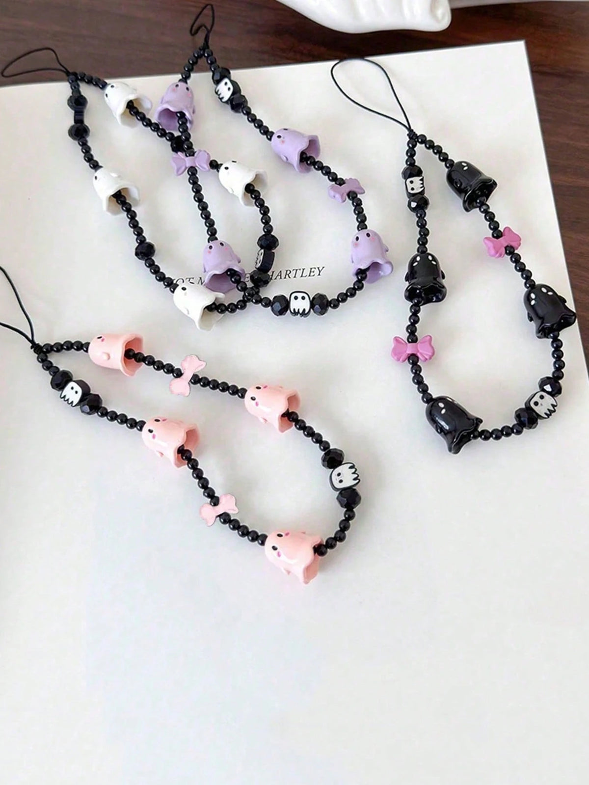 1pc New Ghost Beaded Phone Lanyard Skull Charm Phone Pendant, Anti-Lost Phone Strap