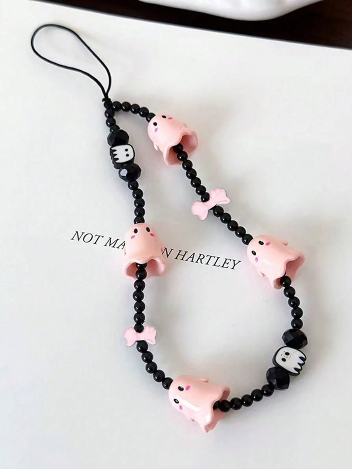 1pc New Ghost Beaded Phone Lanyard Skull Charm Phone Pendant, Anti-Lost Phone Strap