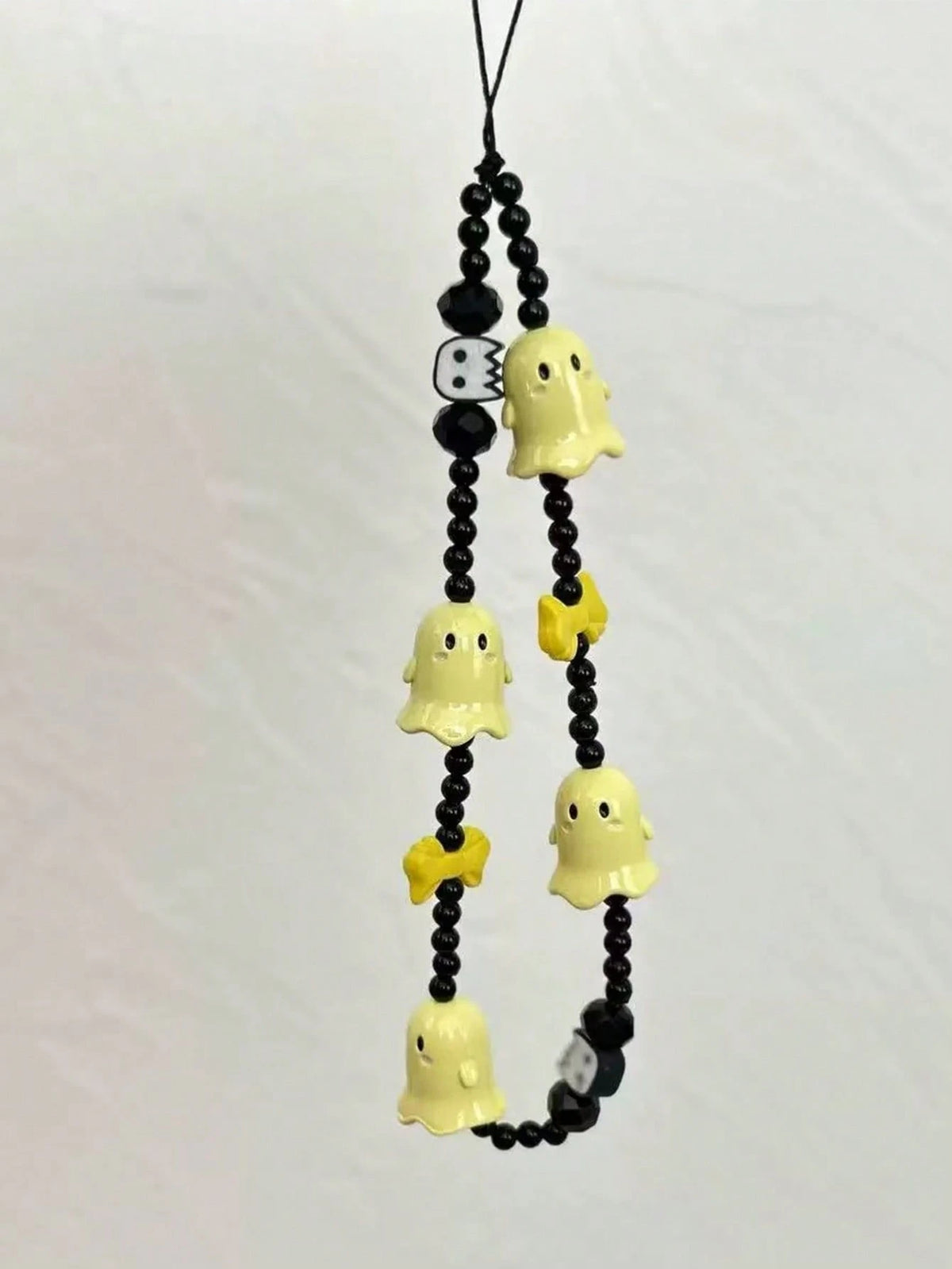 1pc New Ghost Beaded Phone Lanyard Skull Charm Phone Pendant, Anti-Lost Phone Strap