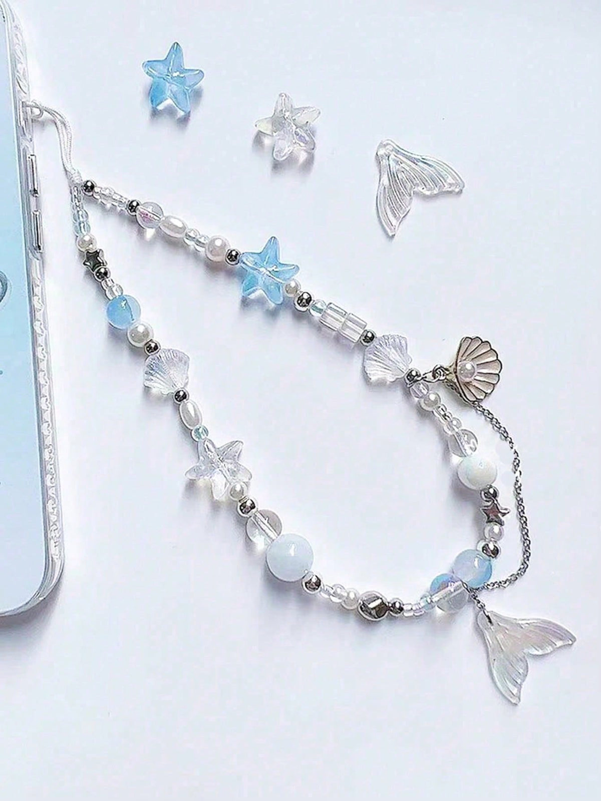 1pc Original Self-Made Mermaid Princess Shell Pendant Mobile Phone Lange Handmade Diy Beaded Ccd Chain Camera Chain Gifts For Mother, Family, Friends, Birthday, Holiday Phone Charm, Phone Chain