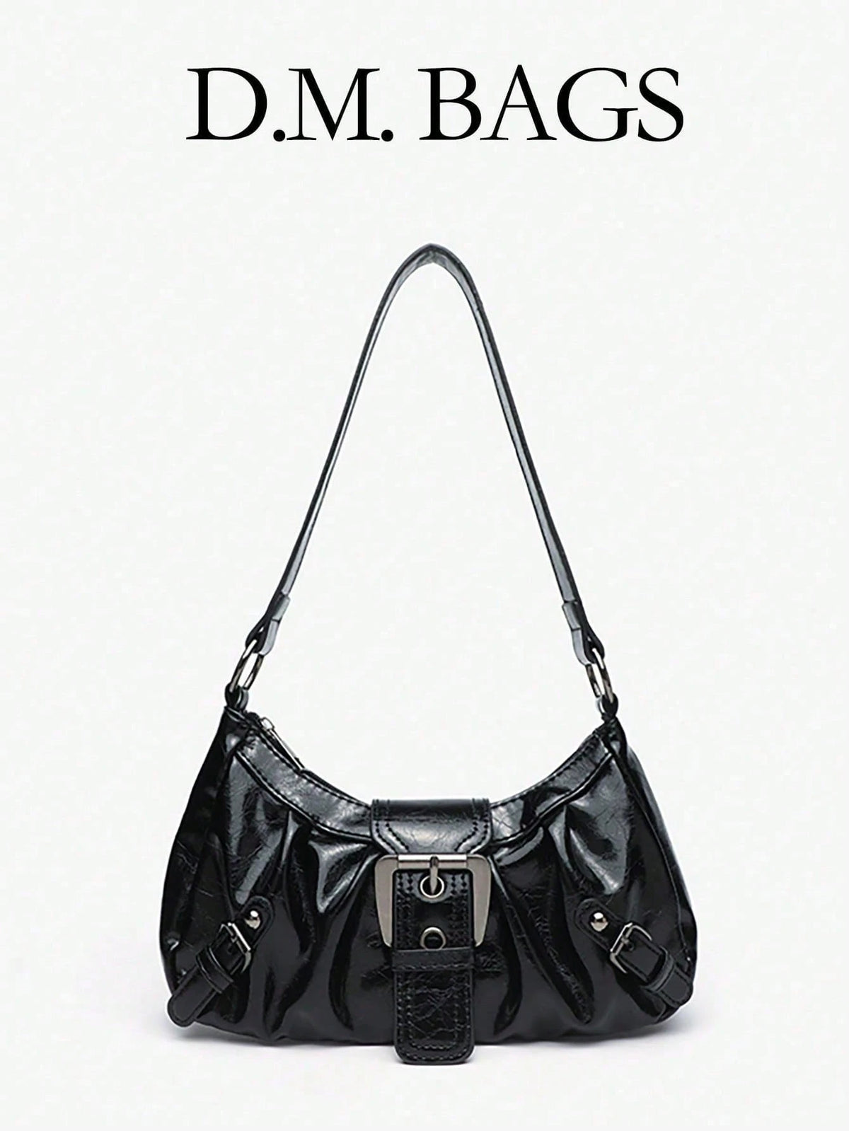 1pc PU Y2K Women's Vintage Maillard Wasteland Style Soft Distressed Leather Motorcycle Bag With Rivet Buckle Decor, Ruched Cloud Design Shoulder Underarm Bag, Baguette Square Bag, Suitable For Work, C