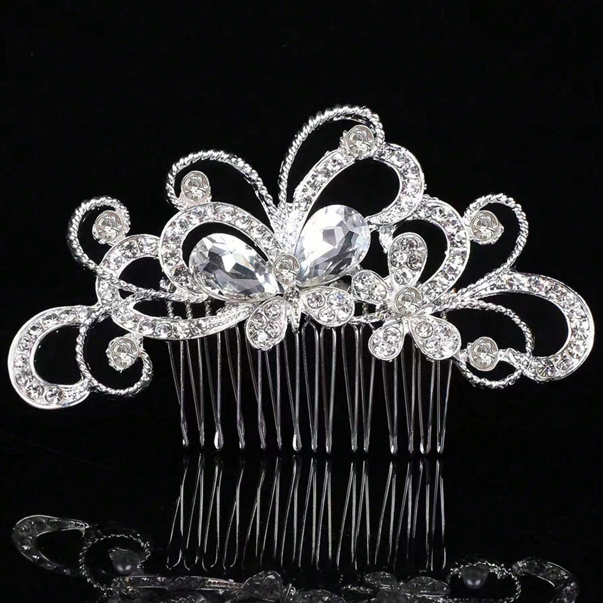 1pc Silver & Gold Tone Elegant Lady Princess Bridal Hair Comb Headpiece Set, Fashionable Exquisite Faux Pearl Plum Blossom Heart Shaped Design, Romantic Dinner, Summer