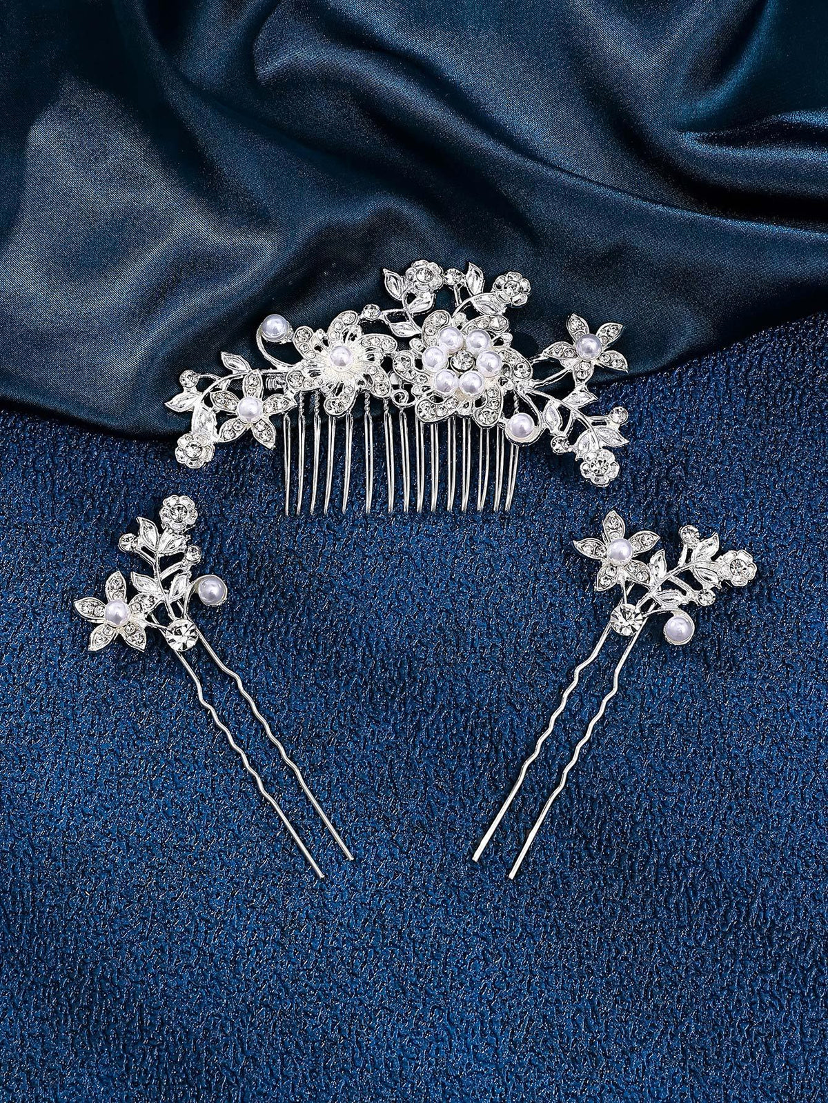 1pc Silver & Gold Tone Elegant Lady Princess Bridal Hair Comb Headpiece Set, Fashionable Exquisite Faux Pearl Plum Blossom Heart Shaped Design, Romantic Dinner, Summer