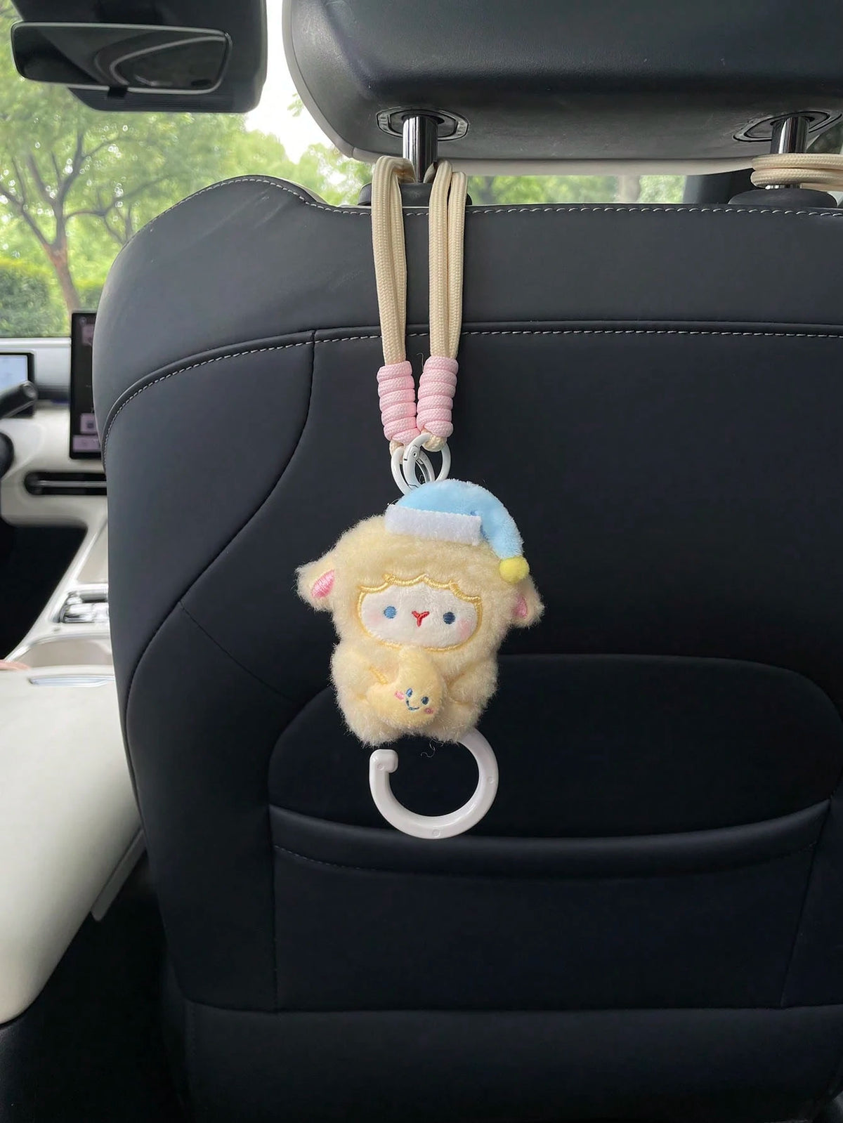 1pc Soft Plush Sheep Car Seat Back Hook, Sleeping Sheep Star Moon Accessory, Rotating Storage Hook For Car Interior, Cartoon Sheep Doll Car Seat Decoration Accessory, Creative Sheep Car Seat Back Hook
