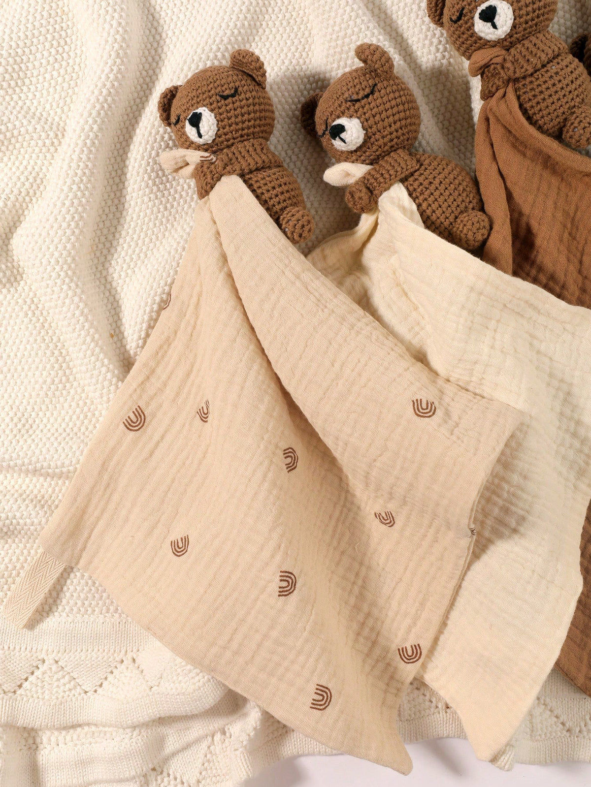 1pc Soft Solid Color Baby Comforting Towel, Brown Bear Design, Face Towel, Drool Towel, Soft Comforting Towel In White, Blue, Coffee, Brown Colors
