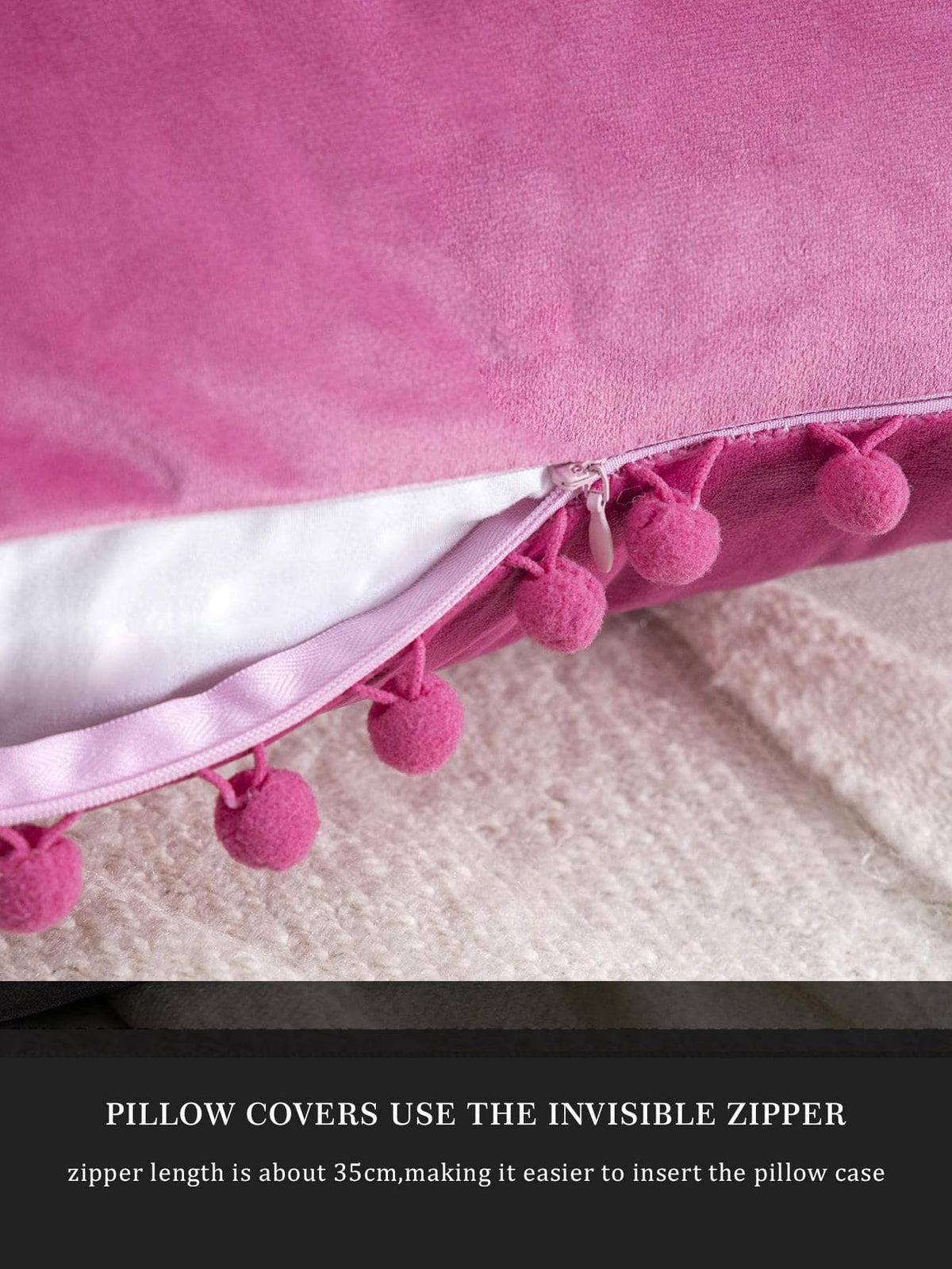 1pc Solid Color Cushion Cover Without Filler, Pom Pom Decor Chemical Fiber Decorative Throw Pillow Case For Living Room, Home Decor